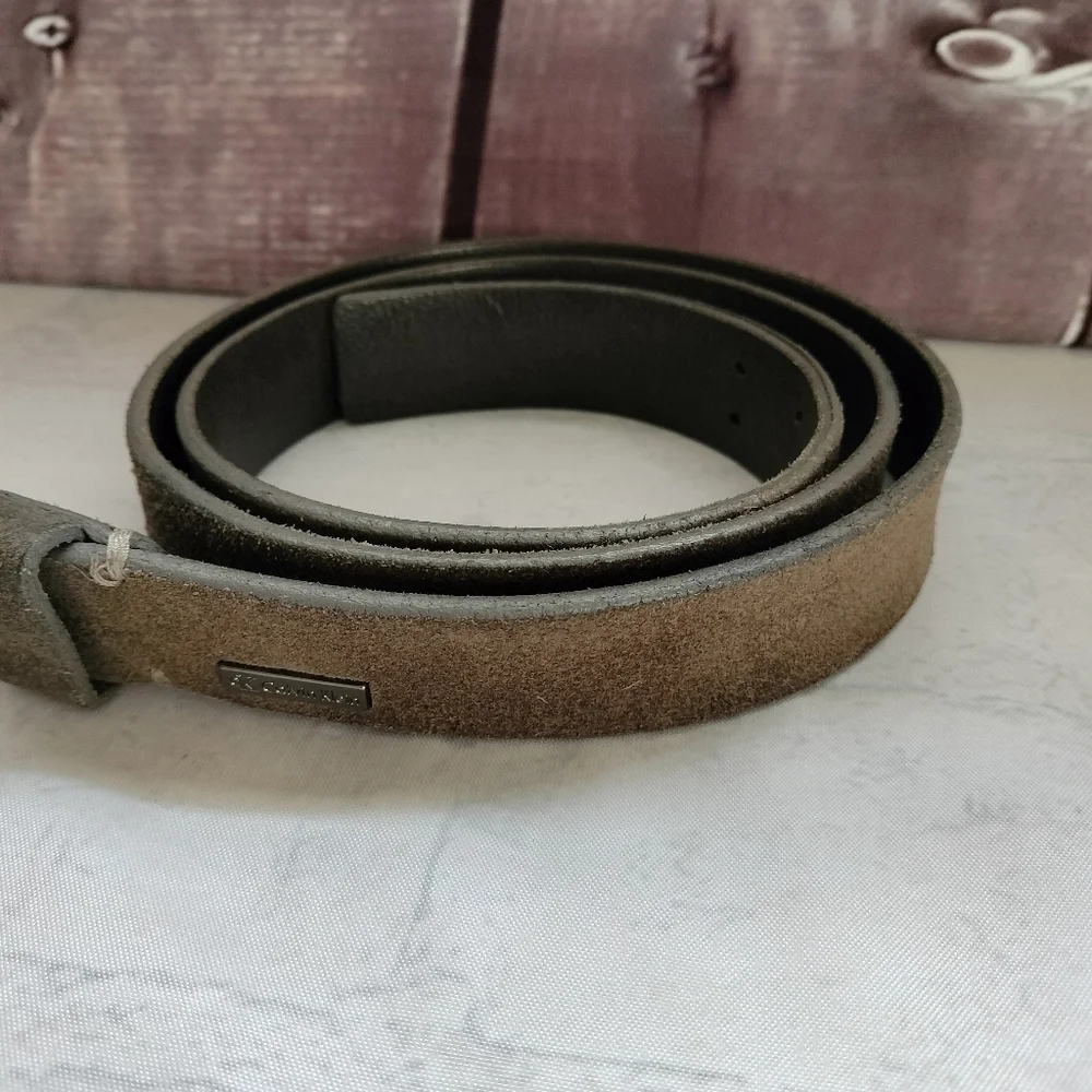 CK Calvin Klein Men's Brown Genuine Leather Belt Silver Buckle 40